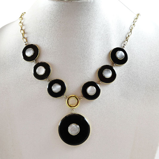 18K Gold Plated Black Onyx and Rainbow Moonstone Necklace Earrings Set TT01011