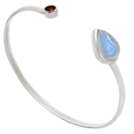 Premium Quality Rainbow Moonstone, Garnet Cuff Bangle Bracelet B-1004 26-EB10123-1