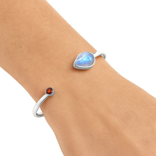 Premium Quality Rainbow Moonstone, Garnet Cuff Bangle Bracelet B-1004 26-EB10123-0
