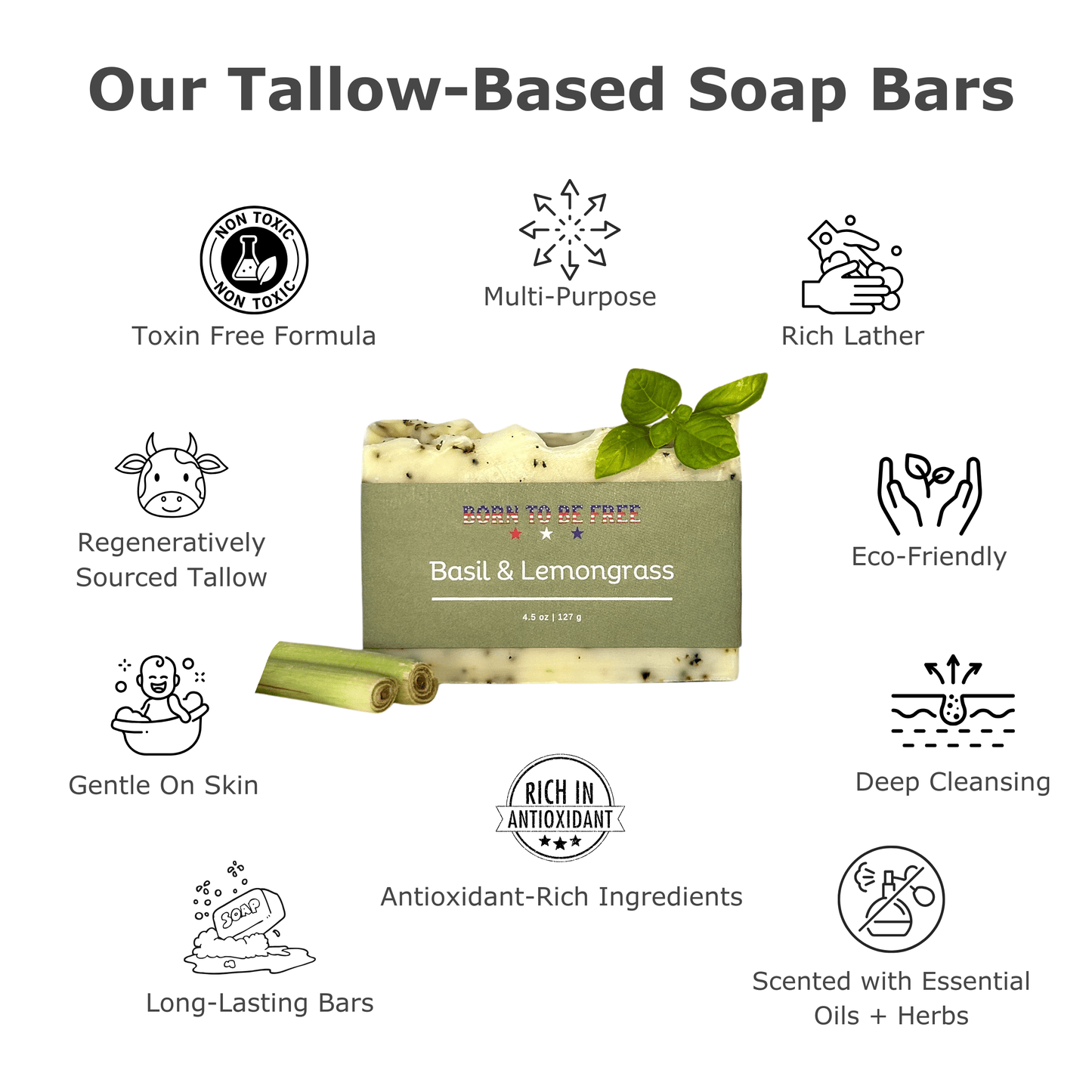 Basil & Lemongrass Tallow Soap Bar