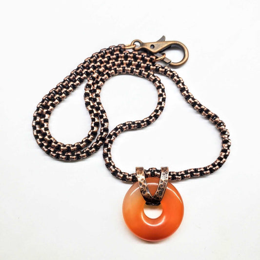 Carnelian Gemstone Donut Copper Chain Necklace-0