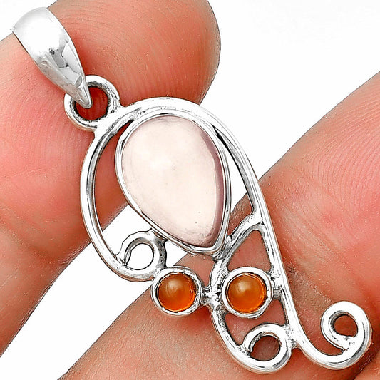 Rose Quartz - Madagascar & Carnelian Pendant